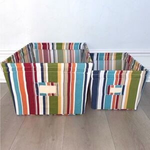 Pottery Barn Multistripe Canvas Storage Bins Set 2 Large Small NEW Discontinued